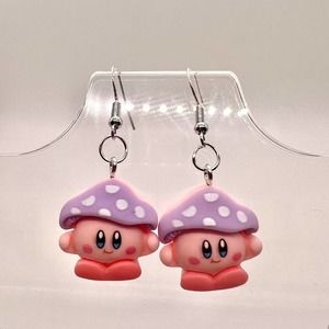 Kirby Mushroom Earrings - Gamer Earrings - Nintendo Earrings